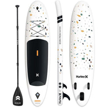 Load image into Gallery viewer, Inflatable Stand Up Paddle Board - Hurley Advantage 10&#39; ISUP Terrazzo HUR-005 front, side and back view with a paddle