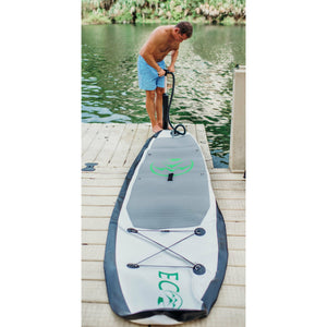 Inflatable stand up paddleboard - Man inflating the Eco Outfitters Inflatable Stand Up Paddle Board 10'6 