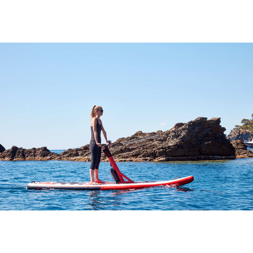 Red Shark Scooter Surf Water Scooter SUP with a Woman on it