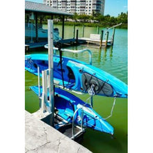 Load image into Gallery viewer, Kayak Dock - Seahorse Docking Double Fixed Kayak Launch with two kayaks stored in it.