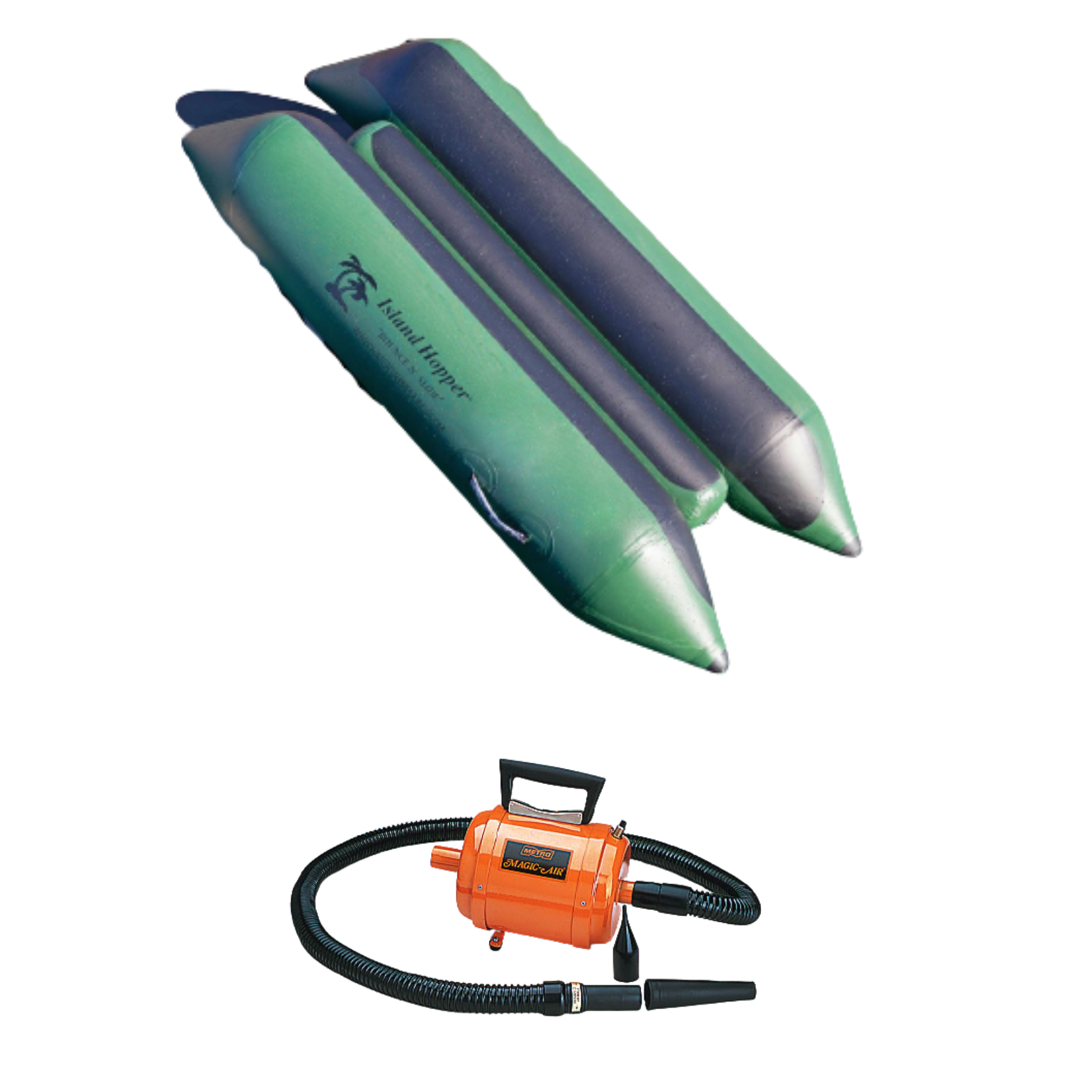 Island Hopper Bounce N Slide Water Trampoline attachments Green with  Island Hopper Metro Vac Magic Air Deluxe Inflator