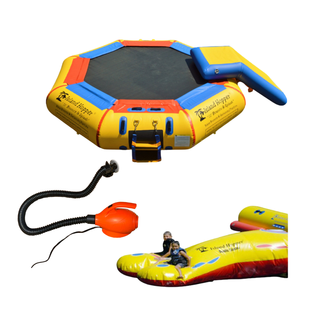 Island Hopper 10’ Bounce-N-Splash Padded Water Bouncer With Slide Attachment Water Park  10BNS-WP