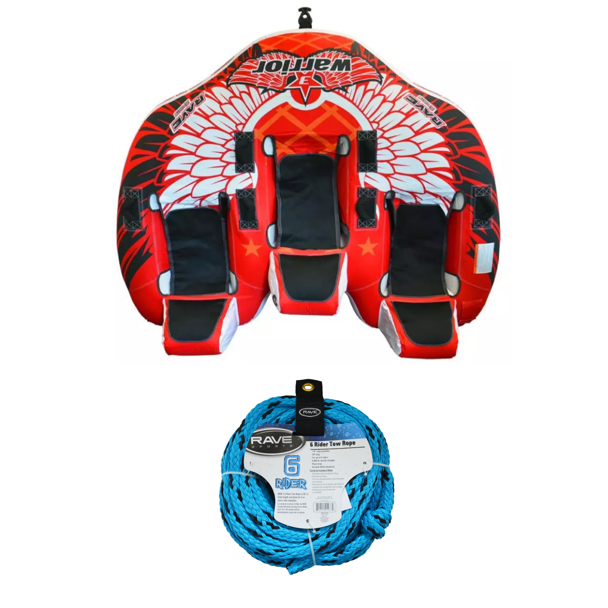 Rave Sports Warrior III - 3 Rider Towable 02379 with 6 Rider Tow Rope 01037