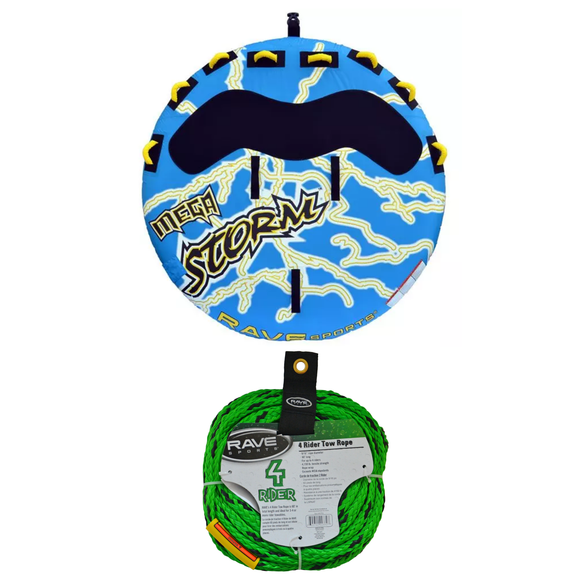 Rave Sports Mega Storm 4 Rider Towable 02325 with 4 Rider Tow Rope 02332