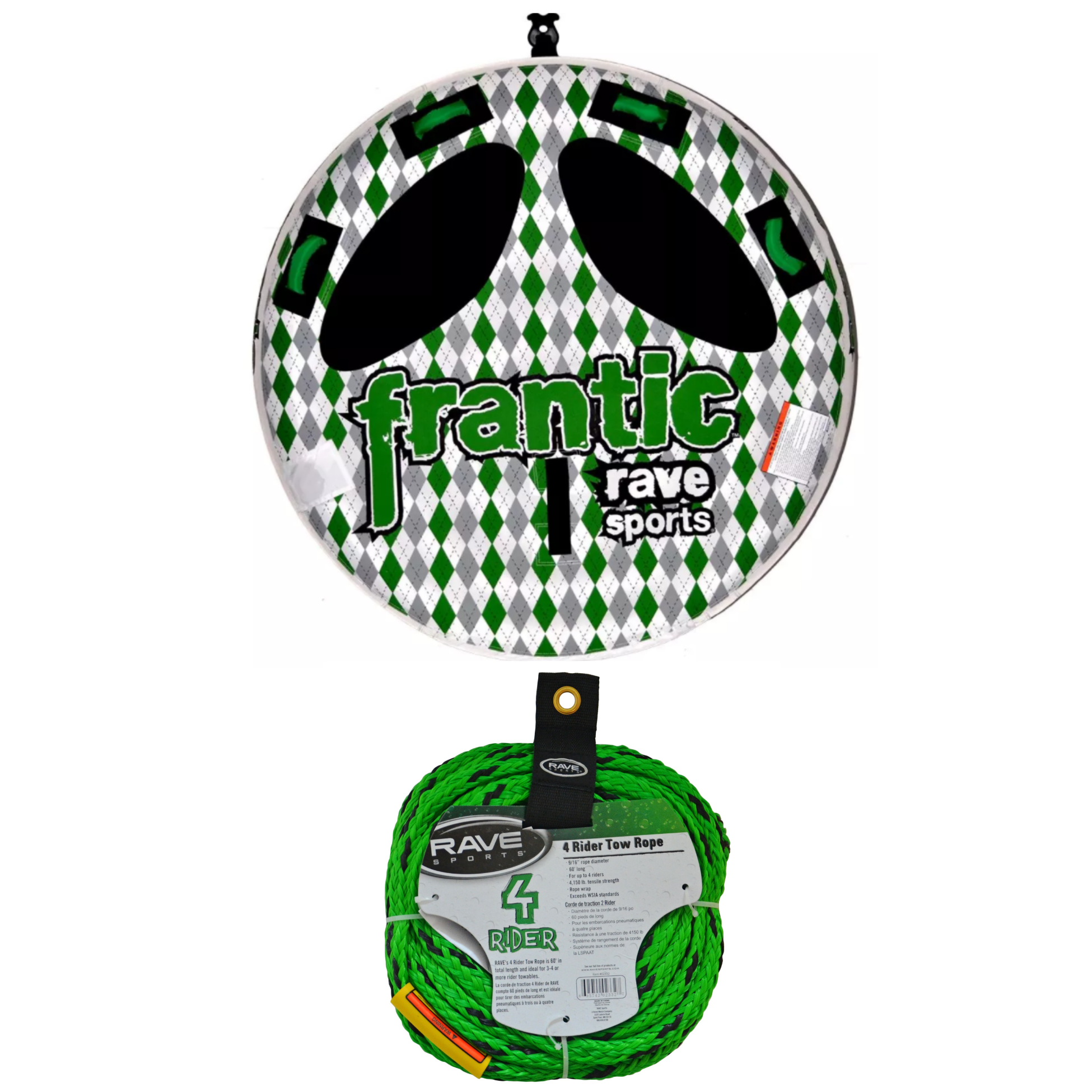 Rave Sports Frantic 2 Rider Towable 02406 with 4 Rider Tow Rope 02332