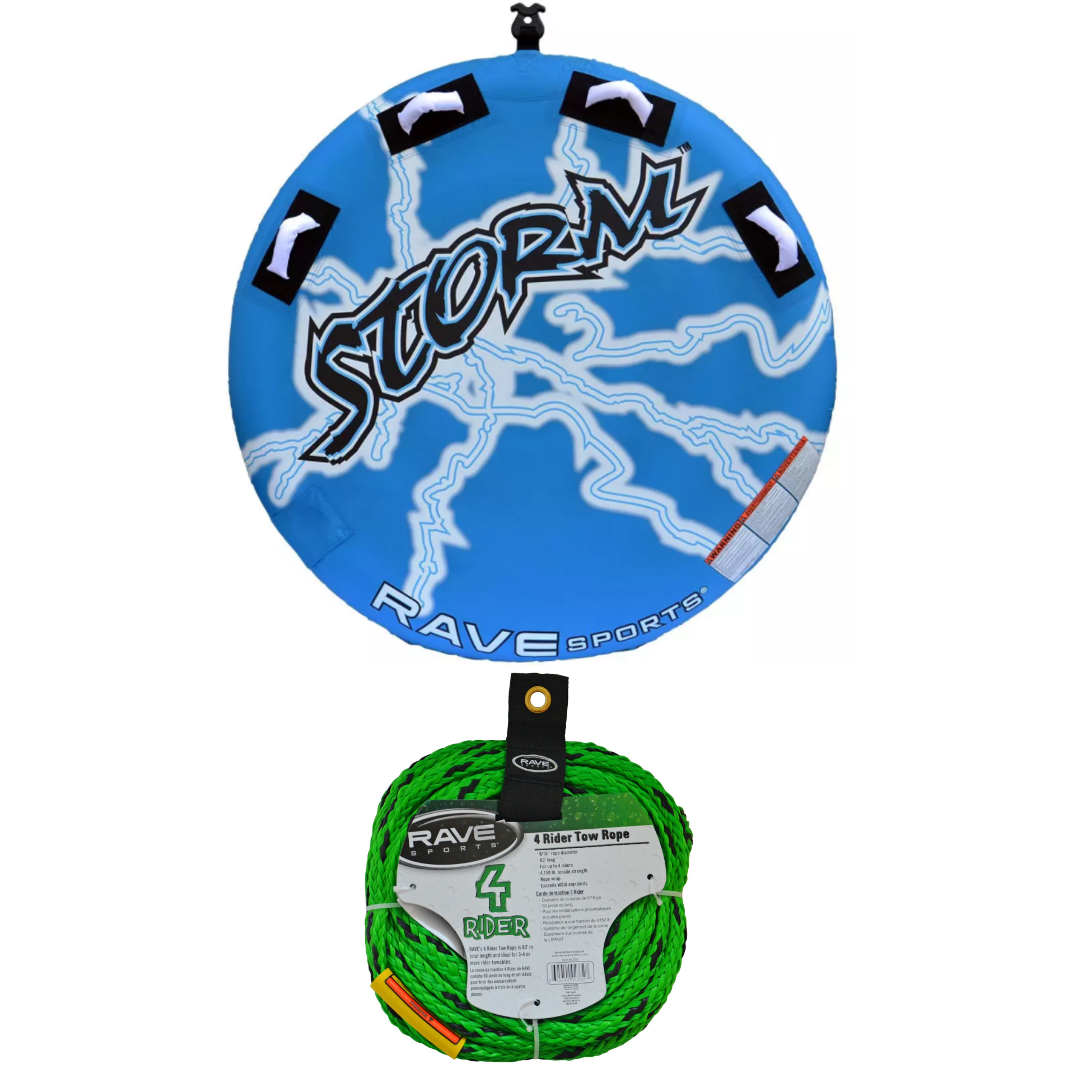 Rave Sports Storm 2 Rider Towable 02322 with 4 Rider Tow Rope 02332