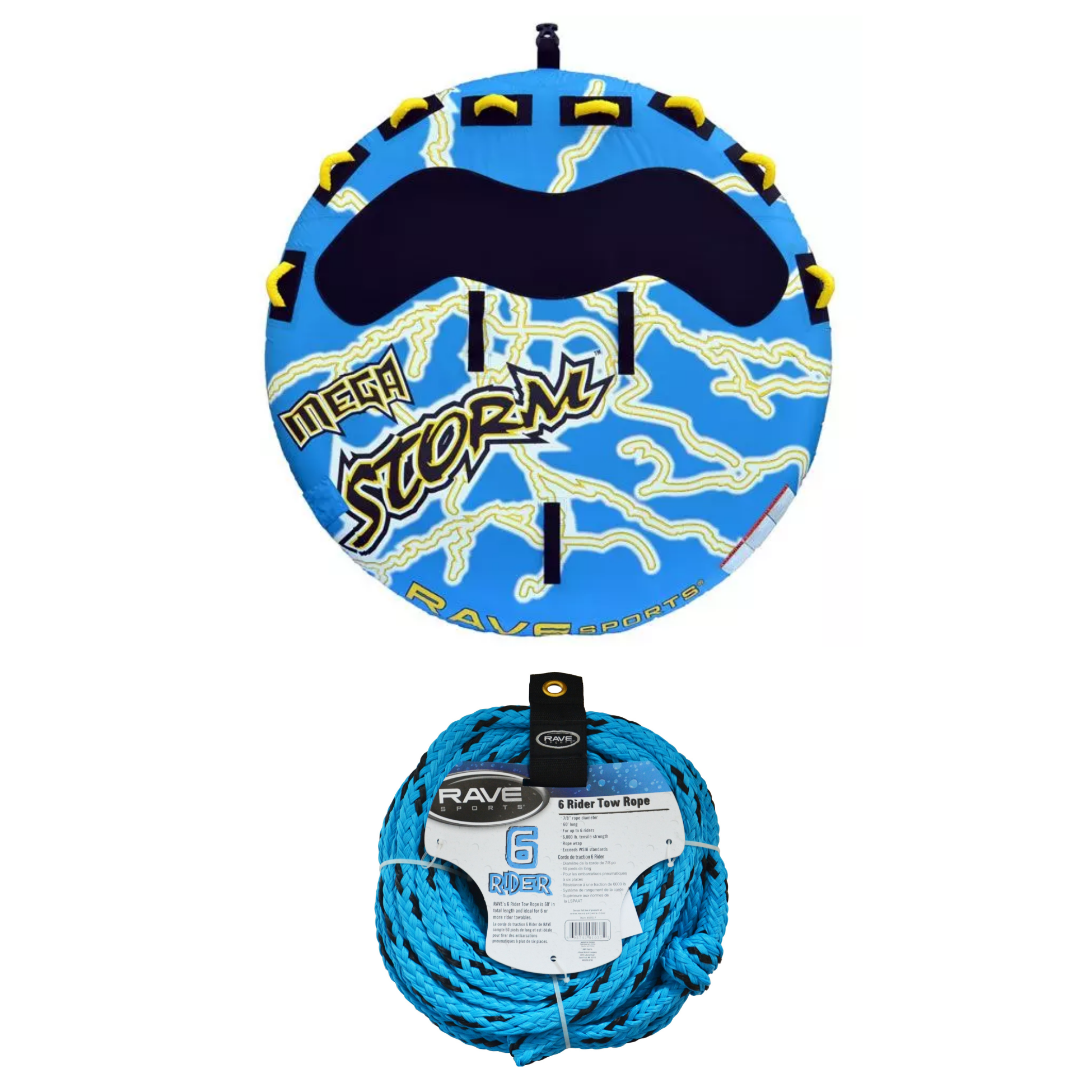 Rave Sports Mega Storm 4 Rider Towable 02325 with 6 Rider Tow Rope 01037