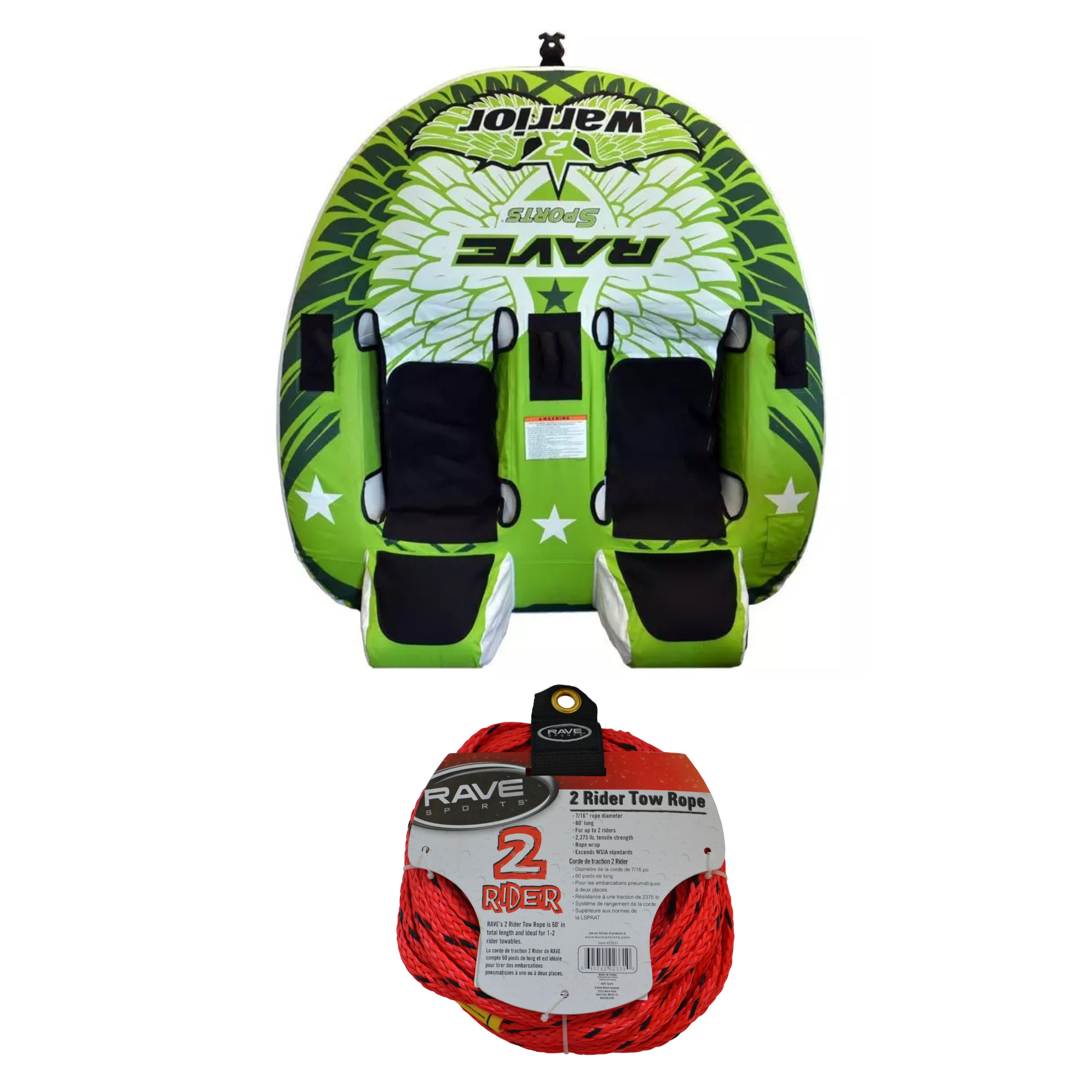 Rave Sports Warrior II - 2 Rider Towable 02462 with 2 Rider Tow Rope 02331