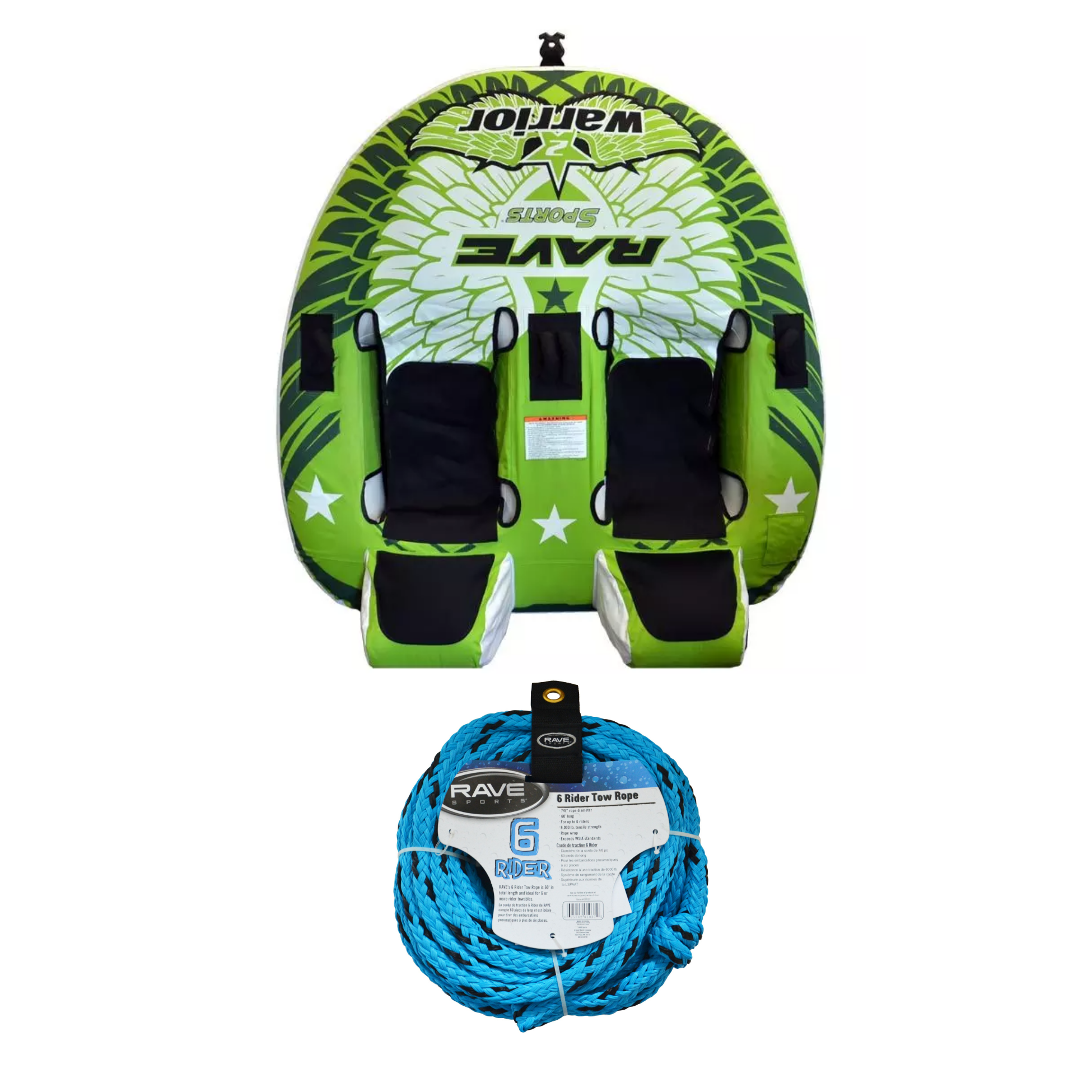 Rave Sports Warrior II - 2 Rider Towable 02462 with 6 Rider Tow Rope 01037