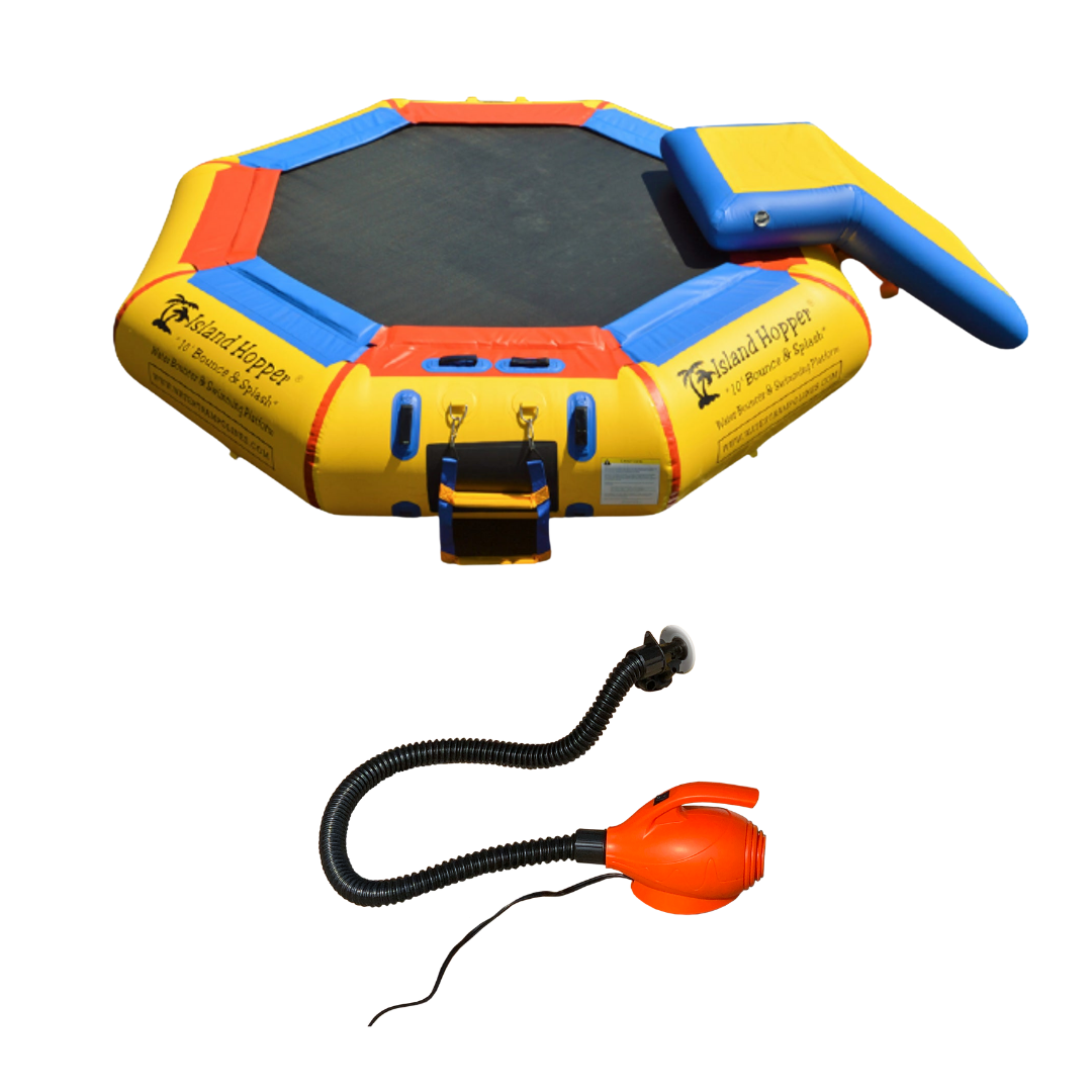 Island Hopper 10’ Bounce-N-Splash Padded Water Bouncer With Slide Attachment Water Park  10BNS-WP
