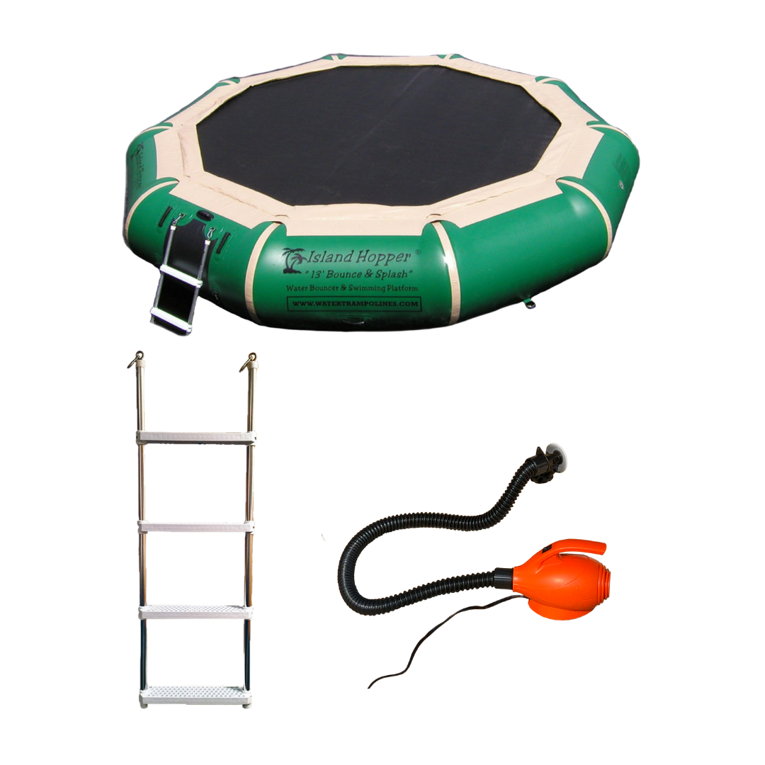 Island Hopper 13′ Bounce-N-Splash Padded Water Bouncer – Natural Green 13BNS-GR