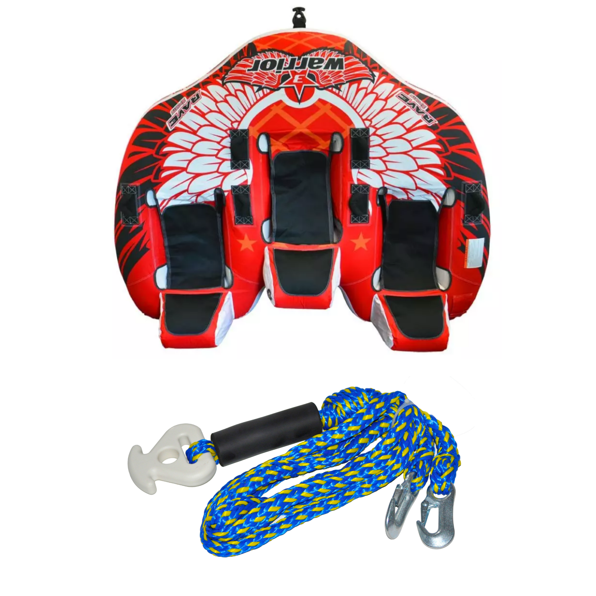 Rave Sports Warrior III - 3 Rider Towable 02379 with Heavy Duty Tow Harness 02335