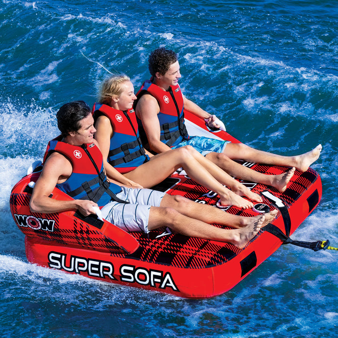 WOW Super Sofa Redneck 3P Towable Tube being towed with 3 people riding on it