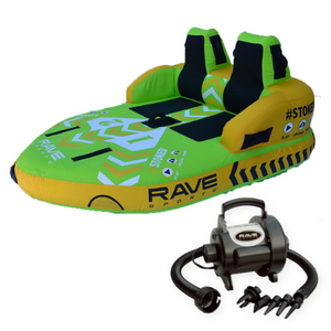 Rave #Stoked 2P Towable Tube with Rave High Speed Inflator/Deflator
