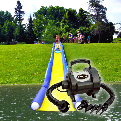 Rave 20' Turbo Chute Waterslide Package with the Rave Sports - High Pressure Inflator