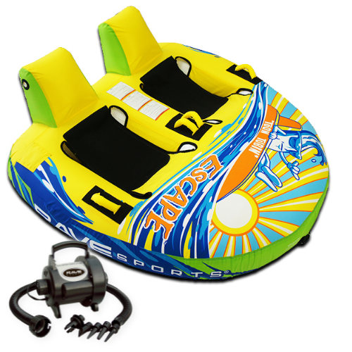 Rave Escape Pontoon 2P Towable Tube with Rave High Speed Deflator/Inflator