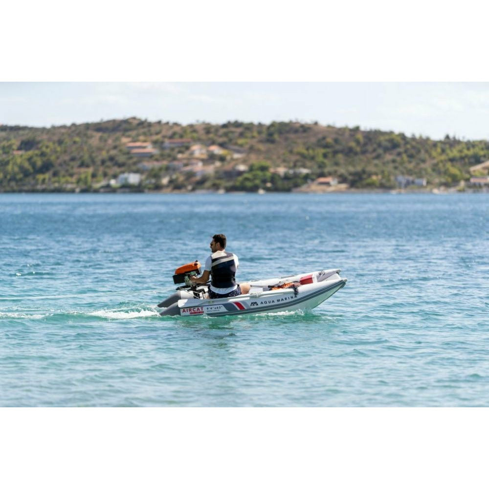 Boat - Man riding an Aqua Marina The Aircat Catamaran BT-AC335 with motor