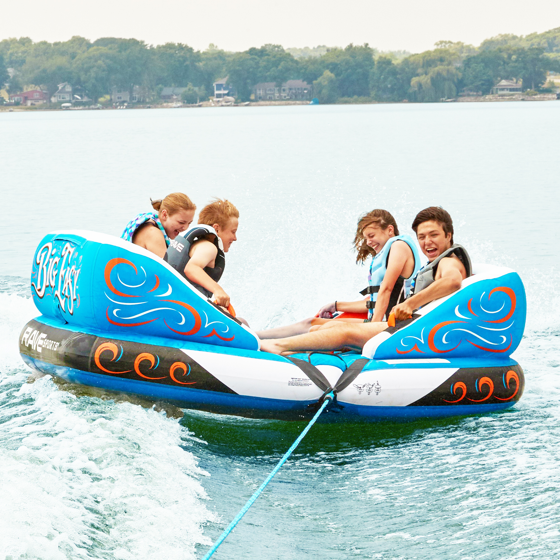 Rave Big Easy 4P Towable Tube being towed with 4 people riding on it
