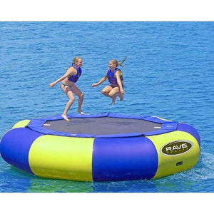 2 kids jumping in the Rave Sports Aqua Jump Eclipse 150 Water Trampoline 00150