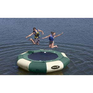 2 people jumping in Rave Sports Aqua Jump 200 Northwoods Water Trampoline 00201