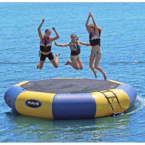3 woman jumping in Rave Sports Bongo Bouncer 13 - 13' Springless Water Bouncer 02008