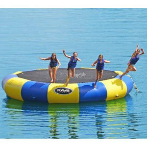 4 woman jumped out in Rave Sports Bongo Bouncer 20 - 20'  Springless Water Bouncer 02020