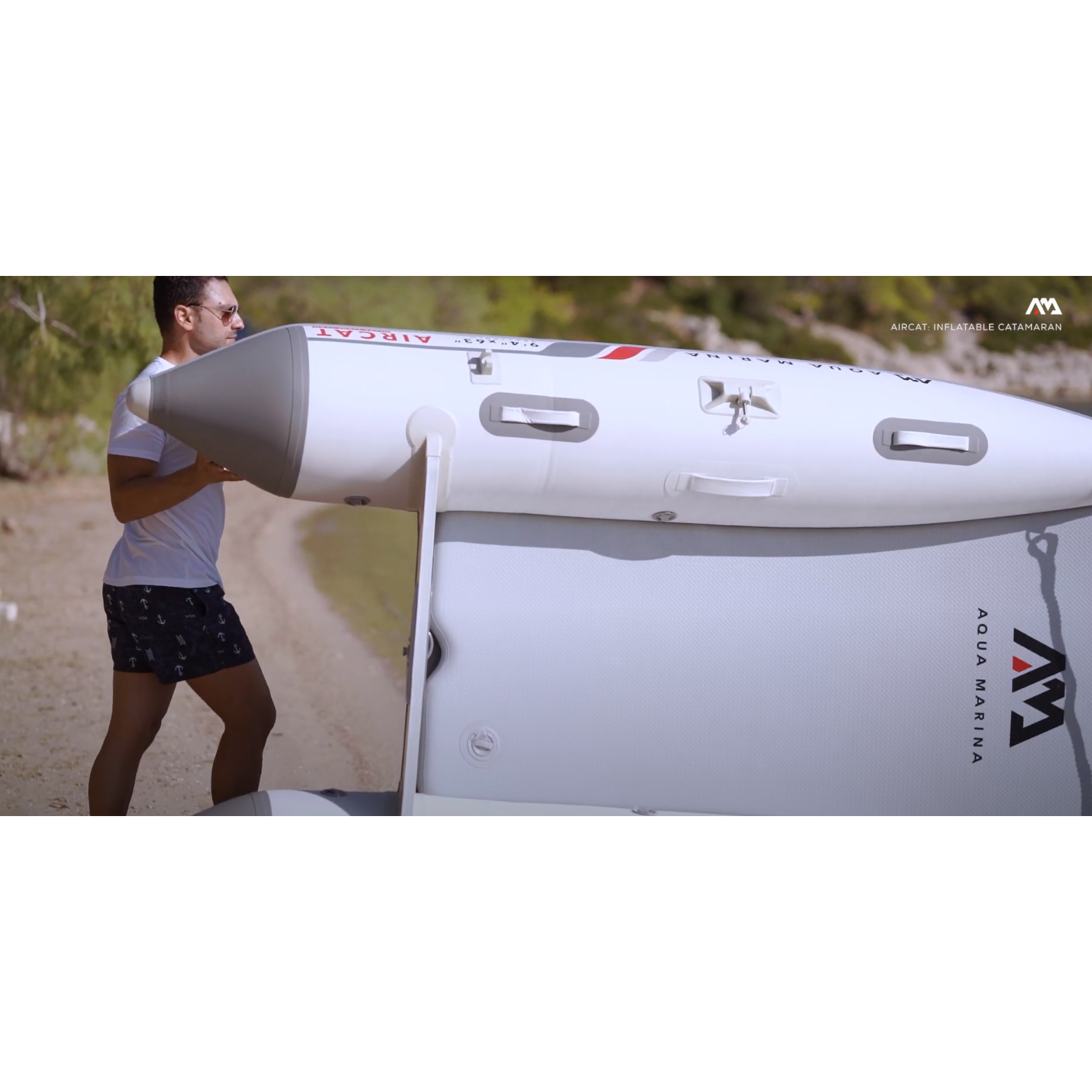 Boat - Man preparing the Aqua Marina The Aircat Catamaran BT-AC285