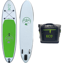 Load image into Gallery viewer, Inflatable stand up paddleboard - Eco Outfitters Inflatable Stand Up Paddle Board 10&#39;6 green with the roll top soft cooler