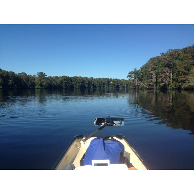 Row boat - stern of a Little River Marine Heritage 18 Carbon Double Rowboat with the mirror