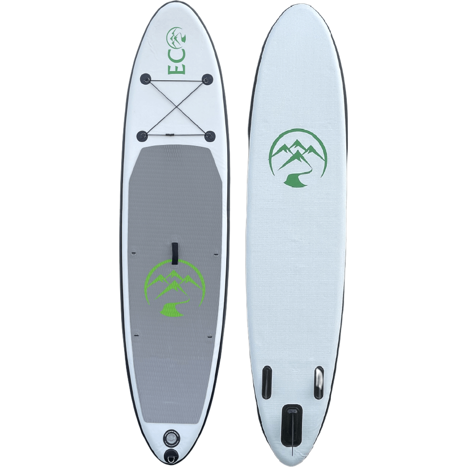 Inflatable stand up paddleboard - Eco Outfitters Inflatable Stand Up Paddle Board 10'6 grey front and back view