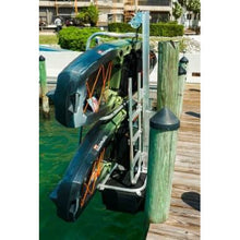 Load image into Gallery viewer, Kayak Dock - Seahorse Docking Double Fixed Kayak Launch with two kayaks stored in it.