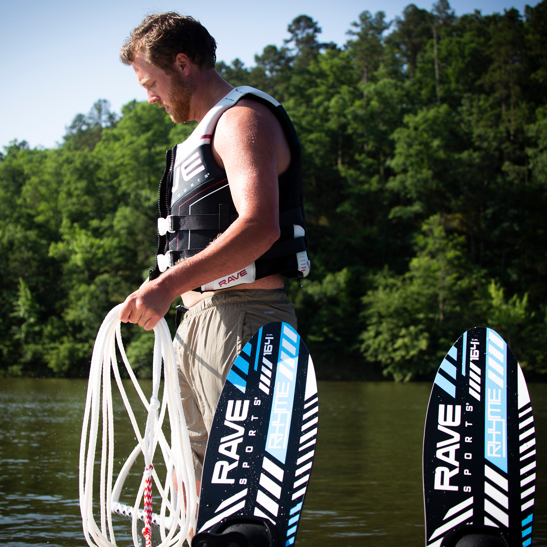 A Man with Rave Adult Rhyme Shaped Combo Water Ski