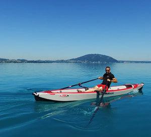 Man rowing with the ROWONAIR AirKayak 16' Inflatable Kayak
