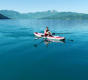 Man rowing solo on ROWONAIR AirKayak 16' Inflatable Kayak