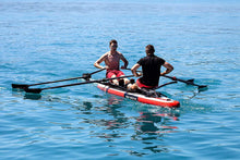 Load image into Gallery viewer, Men rowing with the ROWONAIR Dude 18&#39; Inflatable Paddle Board