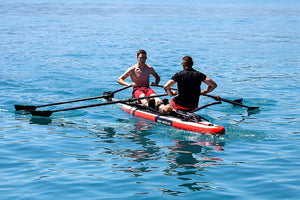 Men rowing with the ROWONAIR Dude 18' Inflatable Paddle Board
