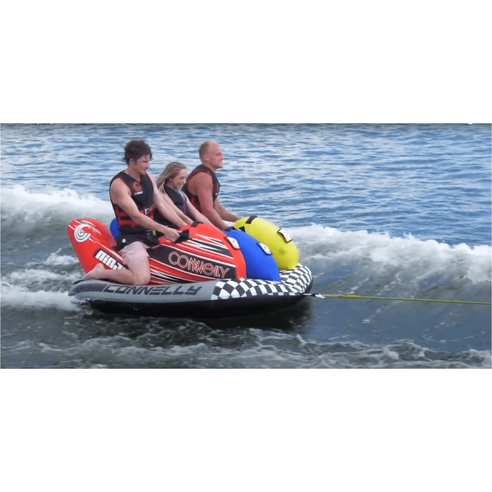 Towable/Tubes - Men and Woman riding a Connelly Ninja 3 Saddle Seat Tube