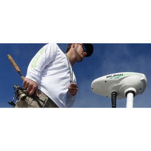 Trolling Motor - Man with Rhodan Marine HD GPS Anchor ® Trolling Motor – 12V white Color