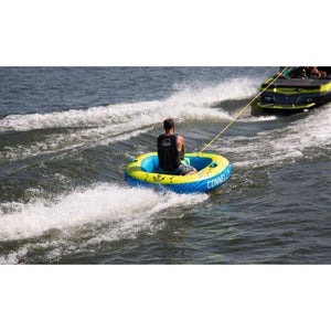 A Man Enjoying While Riding The Connelly Destroyer 2 2-Person Towable Tube