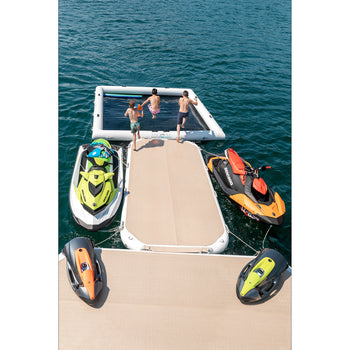 Three boys jumping into the YachtBeach Classic Pool 4.10 (13.5‘x13.5‘)