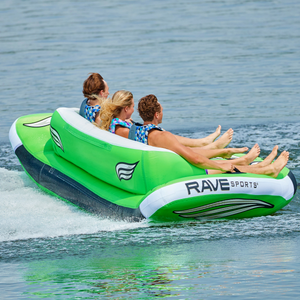 Rave Wake Hawk Towable Tube being towed with 3 people riding it