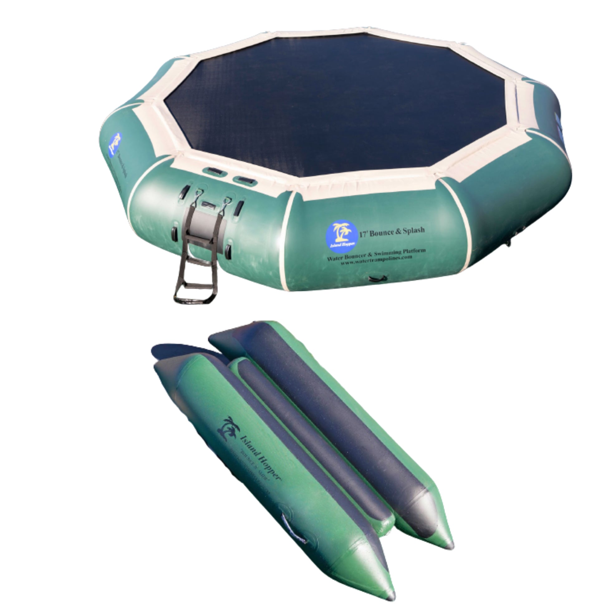 Water Bouncer - Island Hopper 17′ Bounce-N-Splash Natural Green Padded Water Bouncer 17BNS-GR